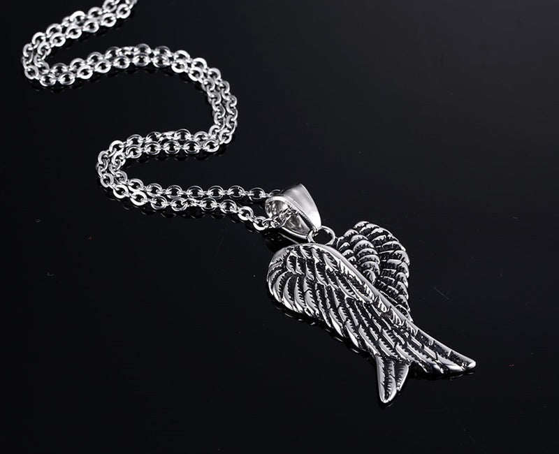 Stainless Steel Angel Wings Men's Pendant Necklace