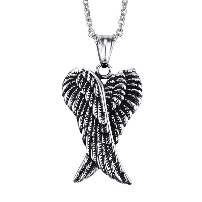 Stainless Steel Angel Wings Men's Pendant Necklace