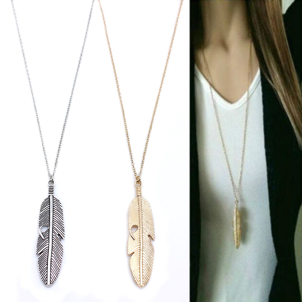 Simple feather necklace leaves long sweater chain clothing