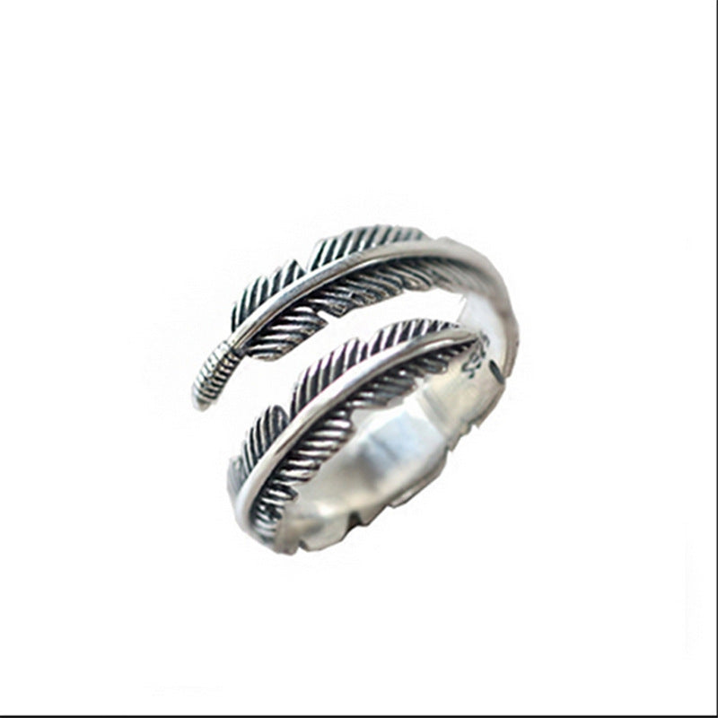 Antique Feather Ring 925 Sterling Silver