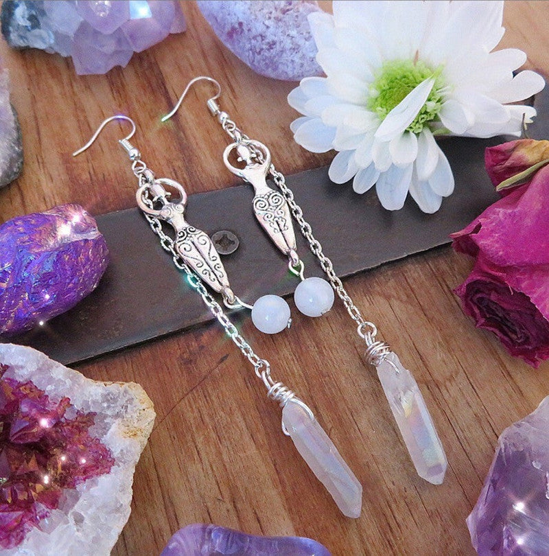 Moonstone And Angel Halo Quartz Wrap Earrings