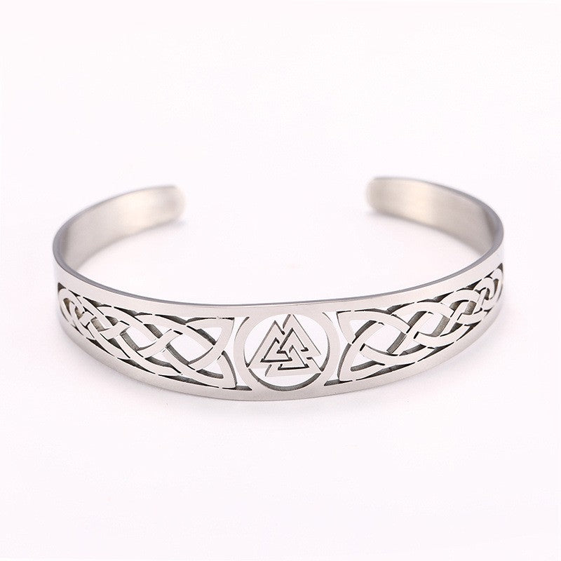 Asgard Crafted Handcrafted Stainless Steel Valknut Symbol And Celtic Design Bracelet