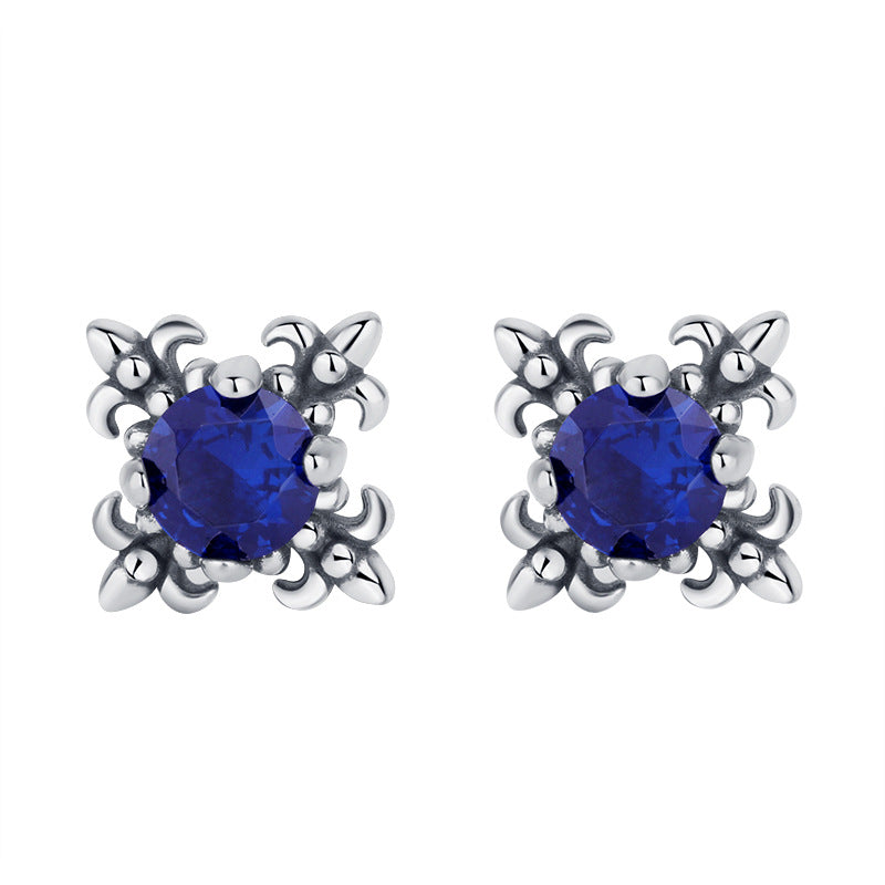 925 Sterling Silver Retro Croatian Blue Diamond Earrings