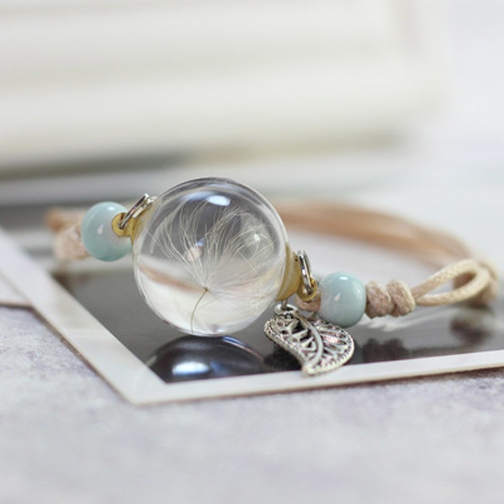 Simple Plant Dried Flower Specimen Glass Ball Bracelet Dandelion Sky Stars