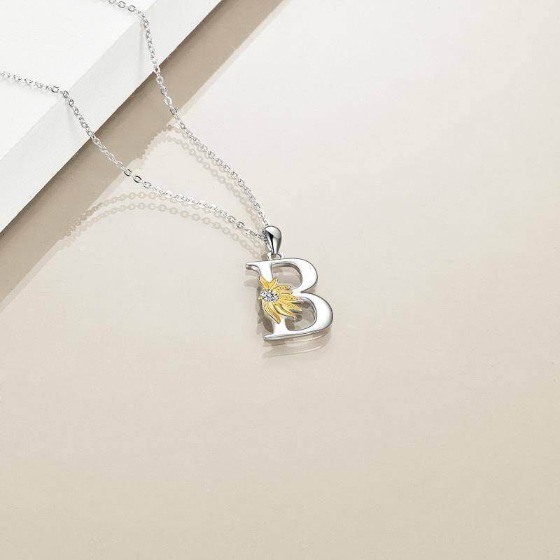 Sterling Silver Initial Alphabet Sunflower A Letter Script Name Pendant Necklace for Women Girls