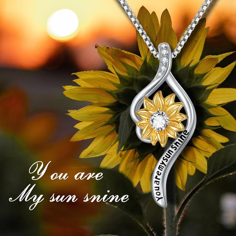 Sunflower Pendant Necklace 925 Sterling Silver You Are My Sunshine Sunflower Necklace Jewelry with White Cubic Zirconia