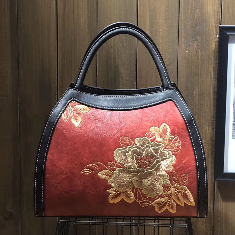 Chinese Style Embroidery Luxury Handbag  Pu Leather Large Capacity Shoulder Bags