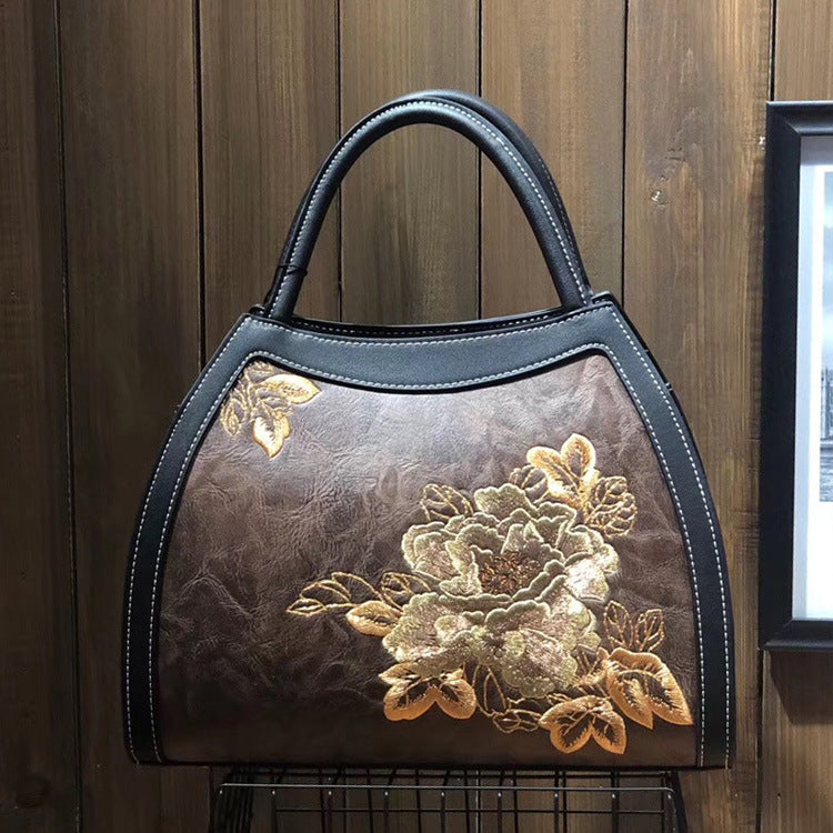 Chinese Style Embroidery Luxury Handbag  Pu Leather Large Capacity Shoulder Bags