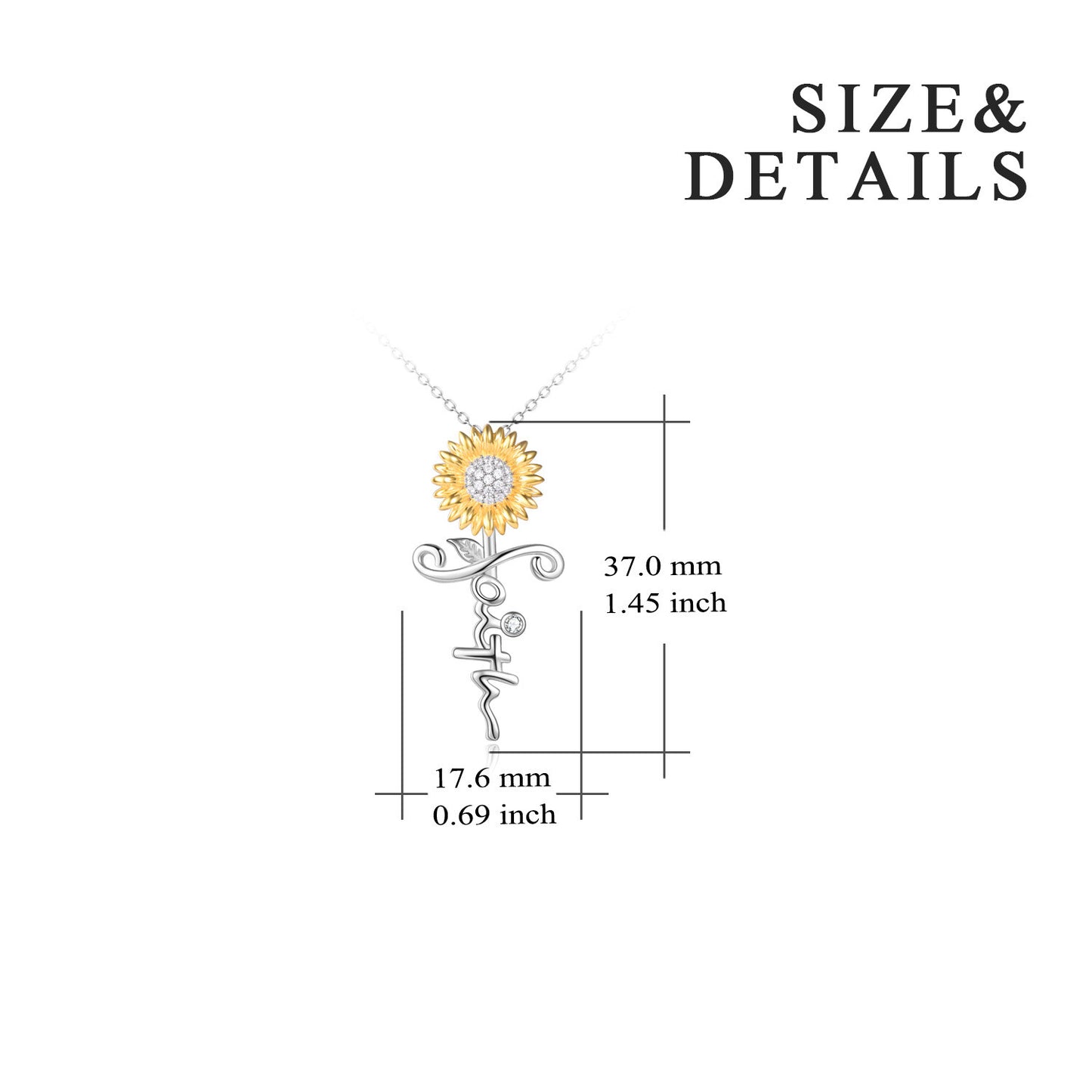 Sterling Silver Sunflower Pendant Zirconia Faith Necklace for Women