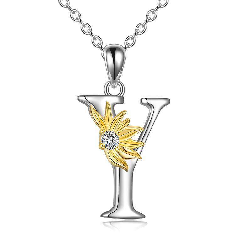 Sterling Silver Initial Alphabet Sunflower A Letter Script Name Pendant Necklace for Women Girls