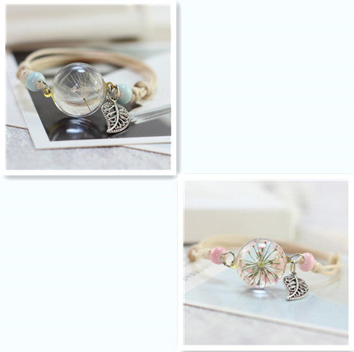 Simple Plant Dried Flower Specimen Glass Ball Bracelet Dandelion Sky Stars