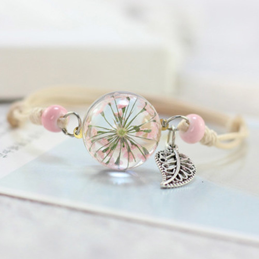 Simple Plant Dried Flower Specimen Glass Ball Bracelet Dandelion Sky Stars