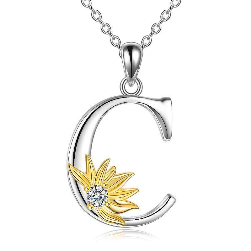 Sterling Silver Initial Alphabet Sunflower A Letter Script Name Pendant Necklace for Women Girls