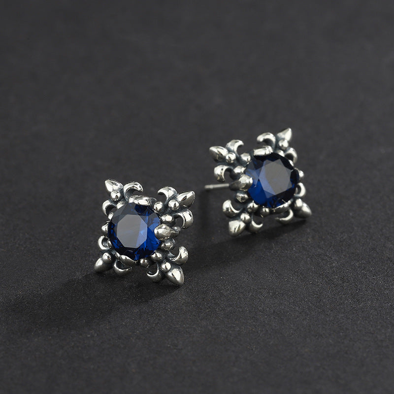 925 Sterling Silver Retro Croatian Blue Diamond Earrings