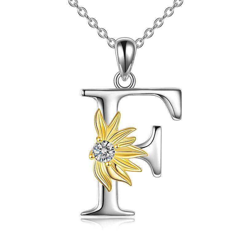 Sterling Silver Initial Alphabet Sunflower A Letter Script Name Pendant Necklace for Women Girls