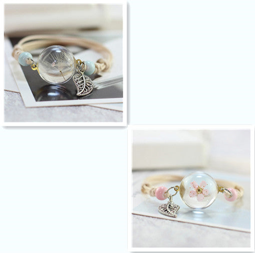 Simple Plant Dried Flower Specimen Glass Ball Bracelet Dandelion Sky Stars