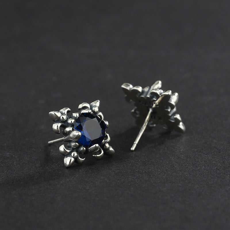 925 Sterling Silver Retro Croatian Blue Diamond Earrings