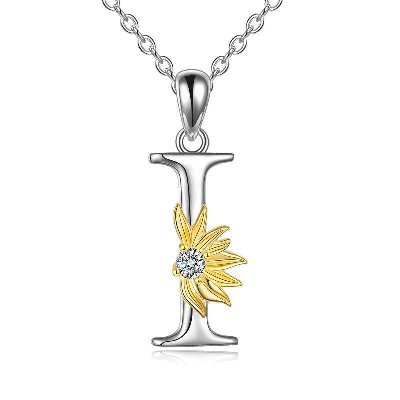 Sterling Silver Initial Alphabet Sunflower A Letter Script Name Pendant Necklace for Women Girls