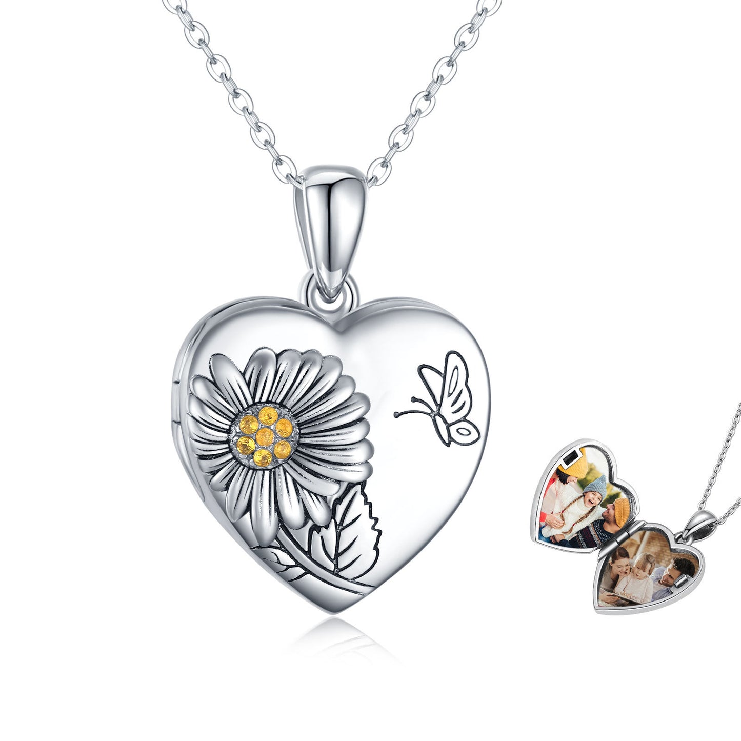 925 Sterling Silver Celtic Tree of Life Sunflower Photo Heart Locket Pendant Necklace That Holds Pictures Jewelry