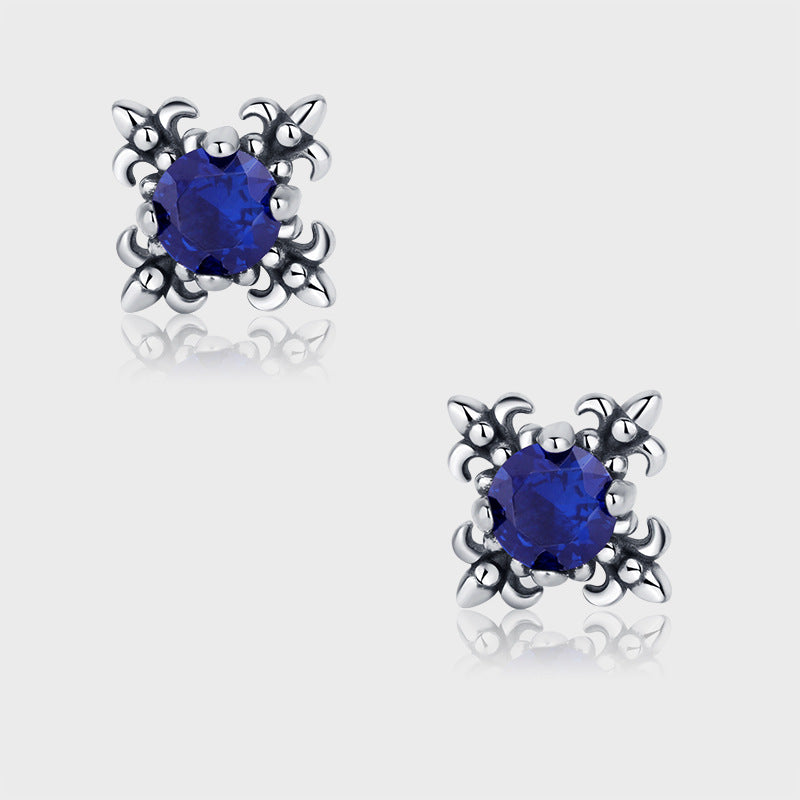 925 Sterling Silver Retro Croatian Blue Diamond Earrings