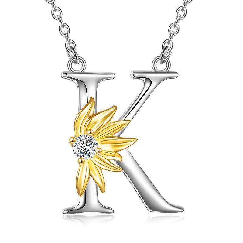 Sterling Silver Initial Alphabet Sunflower A Letter Script Name Pendant Necklace for Women Girls