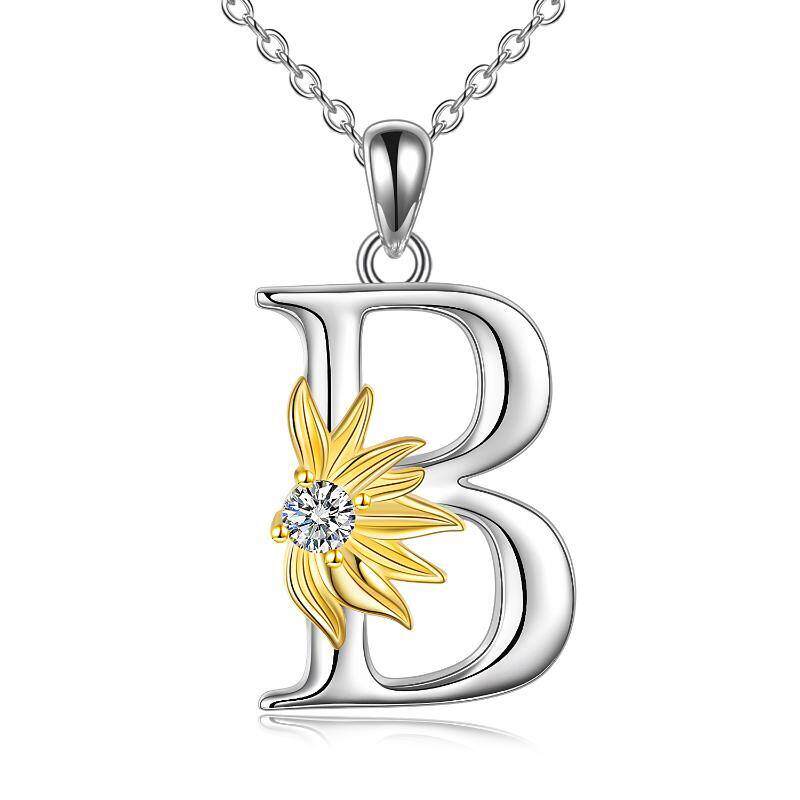 Sterling Silver Initial Alphabet Sunflower A Letter Script Name Pendant Necklace for Women Girls