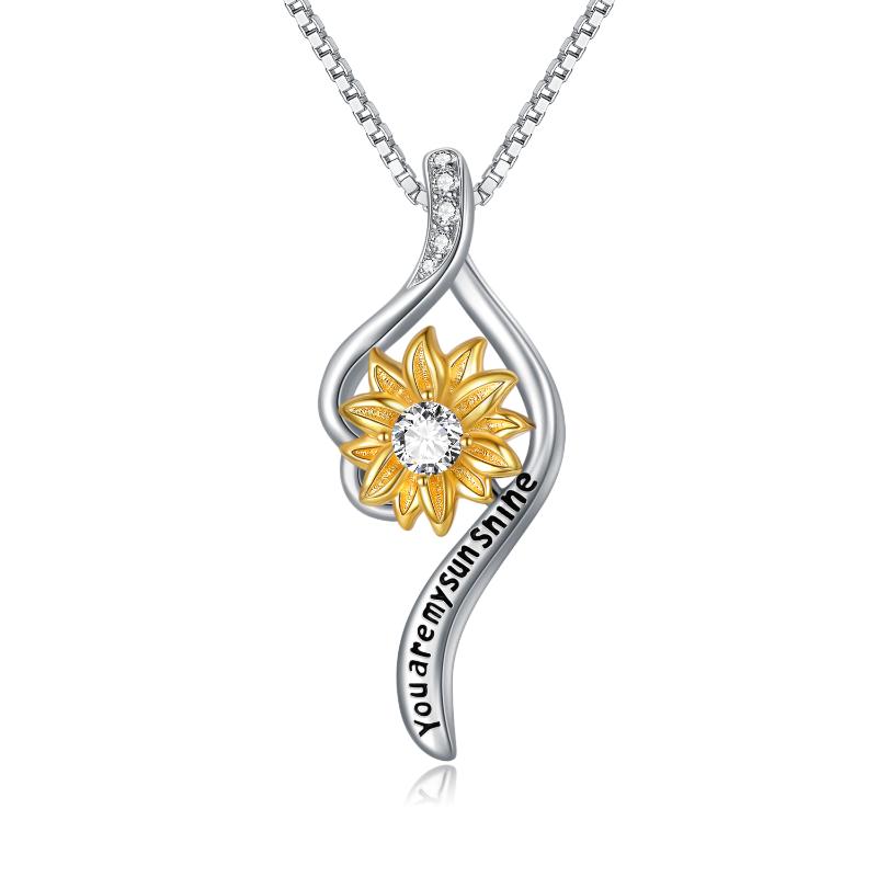 Sunflower Pendant Necklace 925 Sterling Silver You Are My Sunshine Sunflower Necklace Jewelry with White Cubic Zirconia