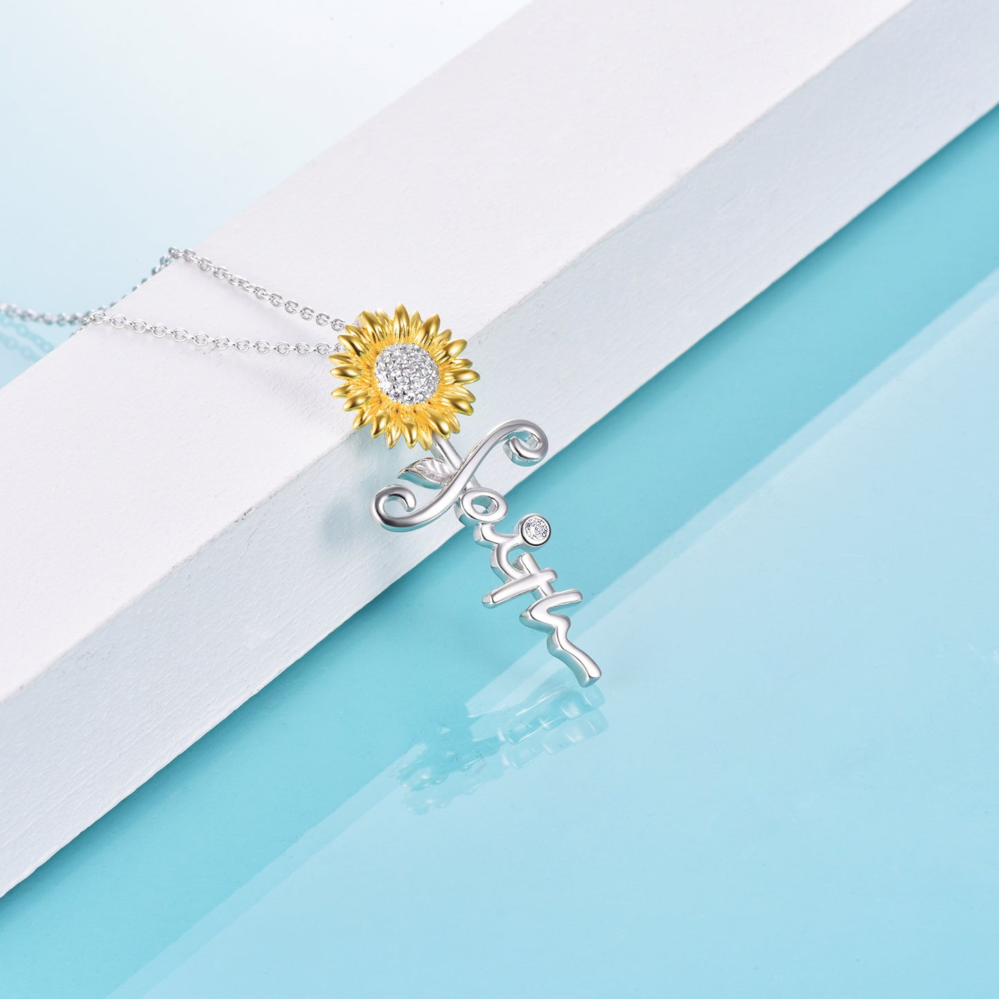 Sterling Silver Sunflower Pendant Zirconia Faith Necklace for Women