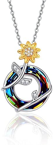 Sunflower Necklace Sterling Silver Austrian Crystal Pendant Necklace Jewelry Gift For Women Girls