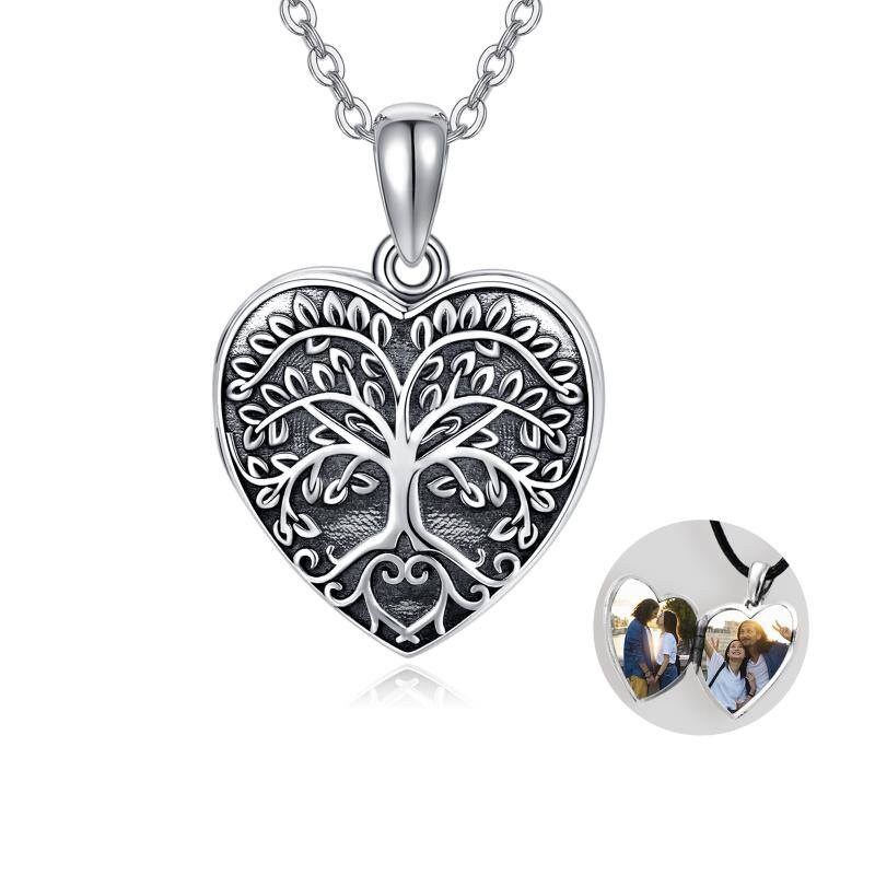 925 Sterling Silver Celtic Tree of Life Sunflower Photo Heart Locket Pendant Necklace That Holds Pictures Jewelry