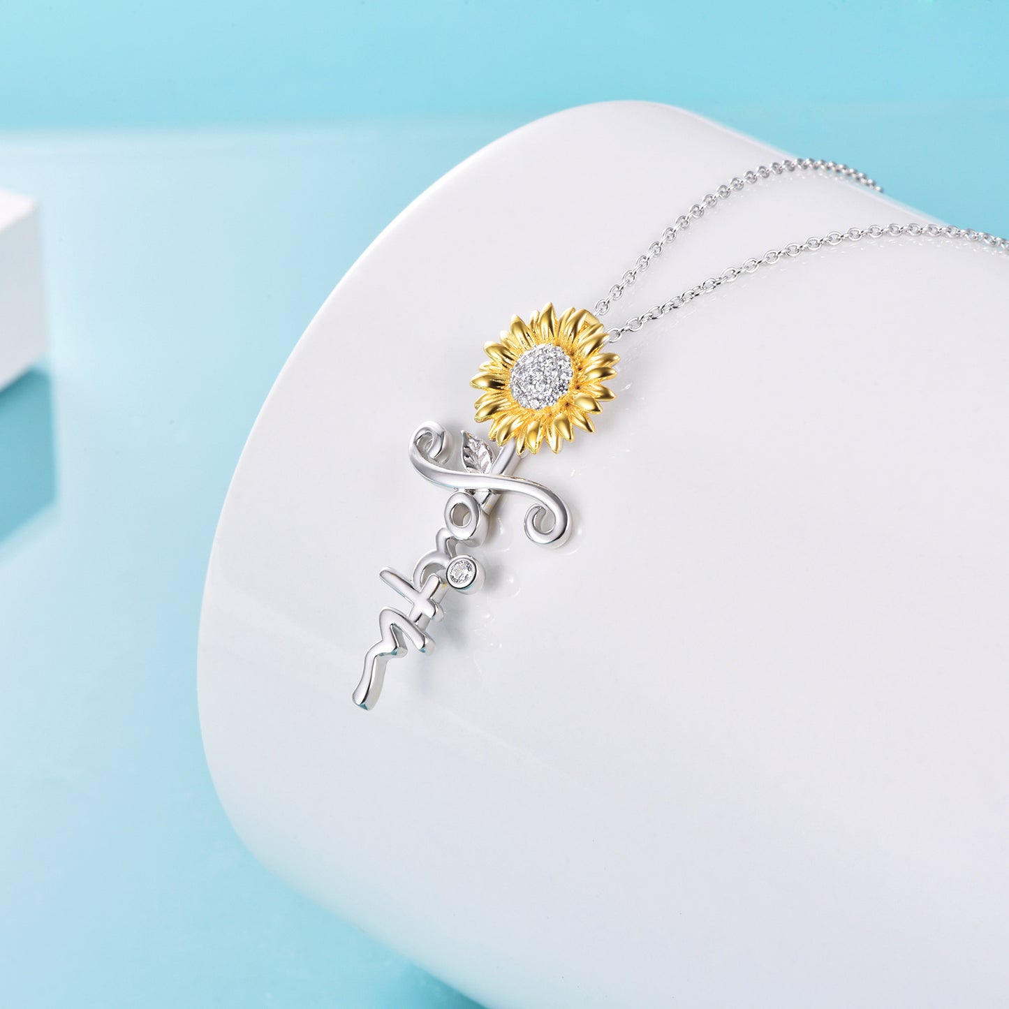 Sterling Silver Sunflower Pendant Zirconia Faith Necklace for Women